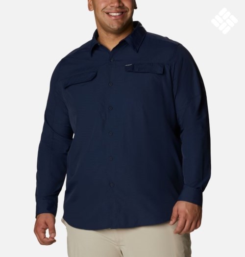 Men's Columbia Silver Ridge 2.0 Long Sleeve Shirts Navy | Plus Size CA-Q46L1
